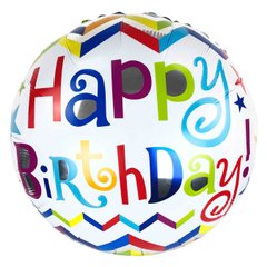 Фольгована кулька Pinan круг "Happy Birthday трикутні хвильки" кольорова 18"(45см) 1шт.