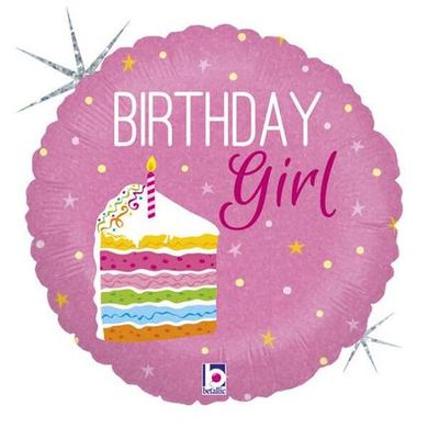 Кулька фольга Grabo коло 18' (45см) анг "Birthday girl торт" (1 шт)