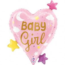 Фольгована кулька серце "Baby girl" рожева Grabo 63х74см (1шт.)