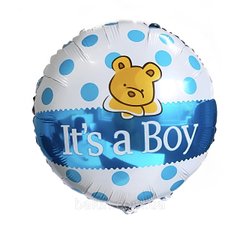 Фольгована кулька Pinan круг "It’s a Boy з медведиком" блакитна 18"(45см) 1шт.
