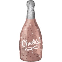 Фольгована кулька фігура "Пляшка шампанського Cheers" рожеве золото Anagram 25х66см. (1шт)