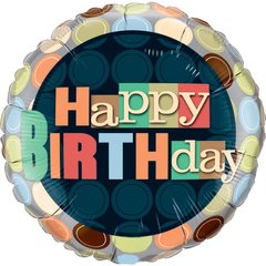 Фольгированный шар 18’ Pinan на День рождения, круг, Happy Birthday, полька, 44 см