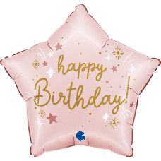Фольгована кулька зірка "Happy Birthday" рожева Grabo 18"(45см) 1шт.