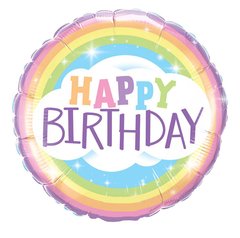 Фольгована кулька Pinan круг "Happy Birthday веселковий" кольорова 18"(45см) 1шт.