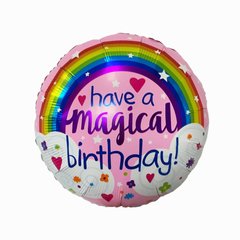 Фольгована кулька Pinan круг "Magical Birthday" рожева 18"(45см) 1шт.