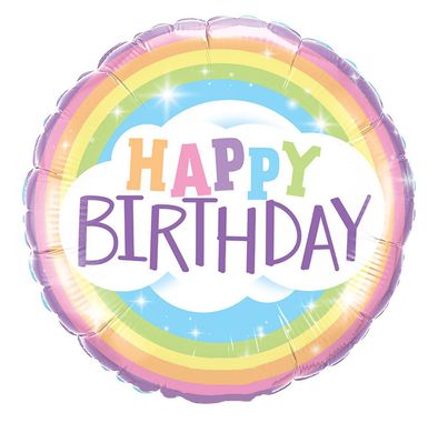 Фольгована кулька Pinan круг "Happy Birthday веселковий" кольорова 18"(45см) 1шт.