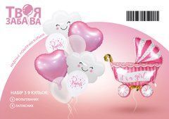 Набір з 9 повітряних кульок "Welcome baby girl" з бутилочкою ТМ "Твоя Забава"