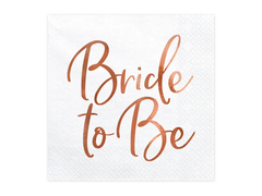 Паперові серветки "Bride to be" білого кольору з тисненням рожеве золото Party Deco 33см (20шт) в уп