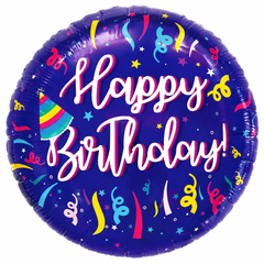 Фольгована кулька Pinan круг "Happy Birthday" серпантин 18"(45см) 1шт.