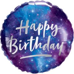 Фольгована кулька Pinan круг "Happy Birthday космос" фіолетова 18"(45см) 1шт.