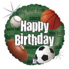 Фольгована кулька круг "Happy Birthday футбол" кольорова Grabo 18"(45см) 1шт.