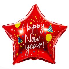 Фольгована кулька Pinan зірка "Happy New Year" червона 18"(45см) 1шт.