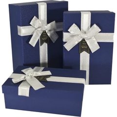 Подарункові коробки прямокутні "Wishes for you" сині з білою стрічкою (3 шт.)
