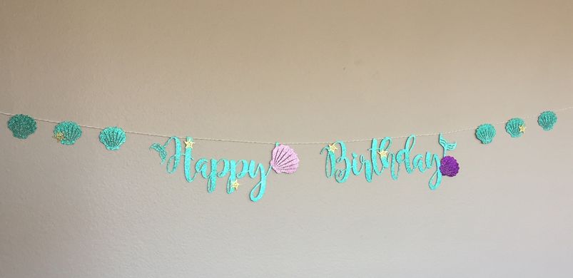 Гірлянда паперова літери "Happy birthday русалка", блакитний, в уп (1 шт)