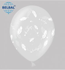 Кулька латекс 12'' (25 шт) Belbal Біле пір'ячко на прозорому (30 см)