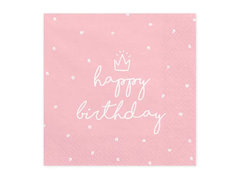 Паперові серветки "Happy Birthday" рожевого кольору Party Deco 33см (20шт) в уп