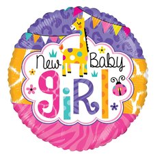 Фольгована кулька Pinan круг "New baby girl" рожева 18"(45см) 1шт.