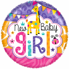 Фольгована кулька Pinan круг "New baby girl" рожева 18"(45см) 1шт.