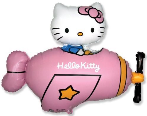 Фольгована кулька фігура "Кошеня Кітті в літаку" рожева Flexmetal 1шт.