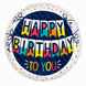 Фольгована кулька круг "Happy Birthday to you прапорці" синя 18"(45см) 1шт.