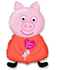 Фольгована кулька міні фігура "Свинка Пепа з сердечком" рожева Flexmetal 36см. (1 шт)