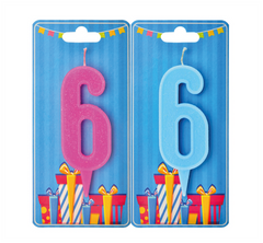 Свічка для торта СТ цифра 6, рожева/блакитна, в уп (1 шт)