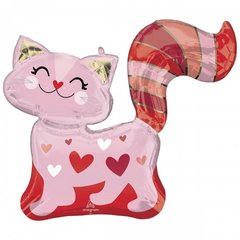 Фольгована кулька фігура "Кішка з серцем" рожева Anagram 78х66см. (1шт)
