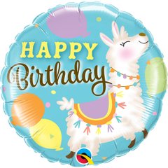 Кулька фольга Qualatex круг 18' (45см) "Happy Birthday" лама(1 шт)