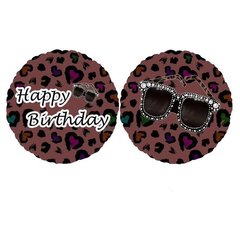 Фольгована кулька Pinan круг "Happy Birthday леопард" коричнева 18"(45см) 1шт.