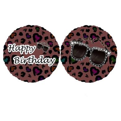Фольгована кулька Pinan круг "Happy Birthday леопард" коричнева 18"(45см) 1шт.
